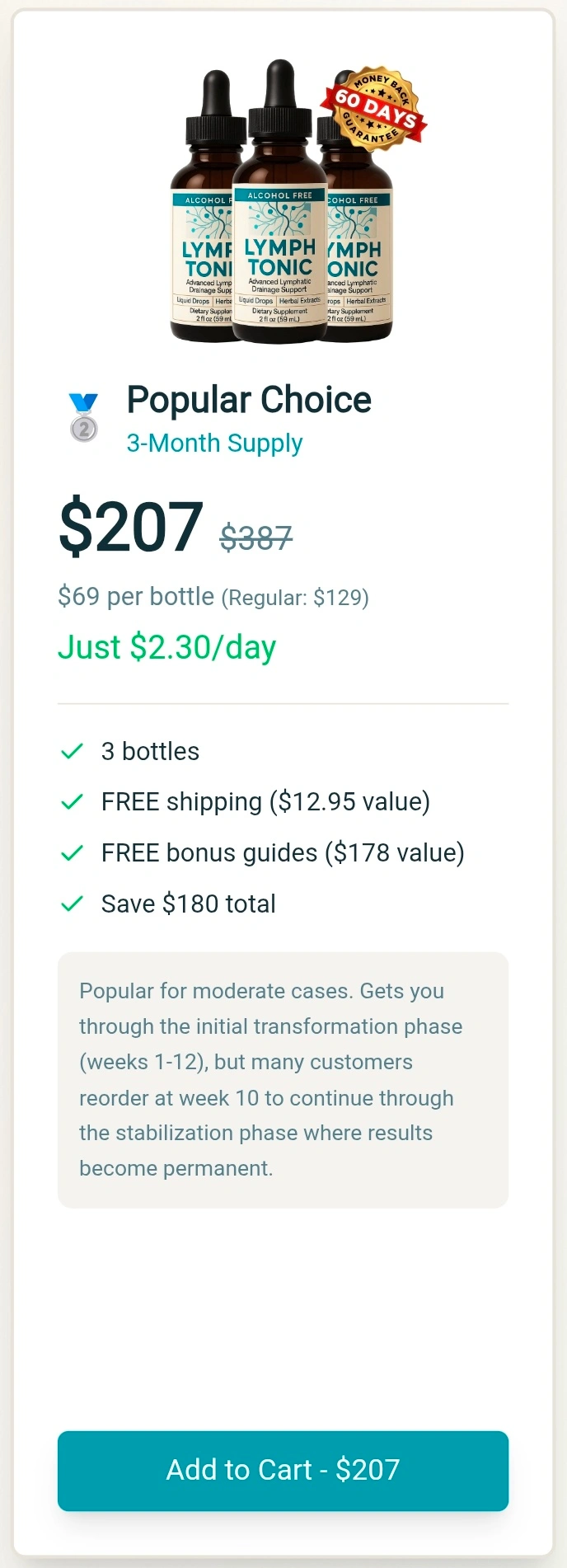 lymph tonic 3 bottle cost